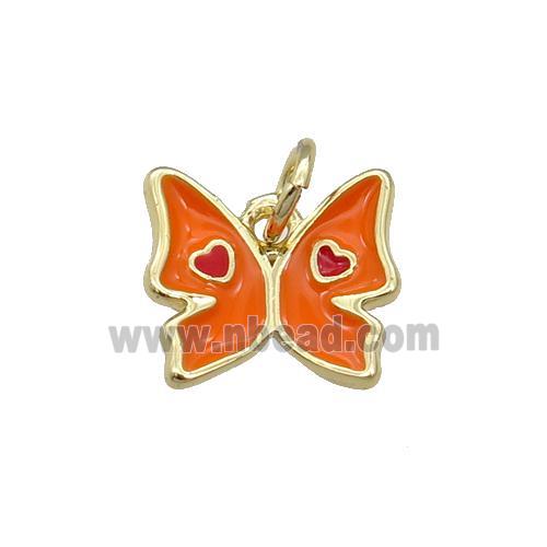 Copper Butterfly Pendant Orange Enamel Gold Plated