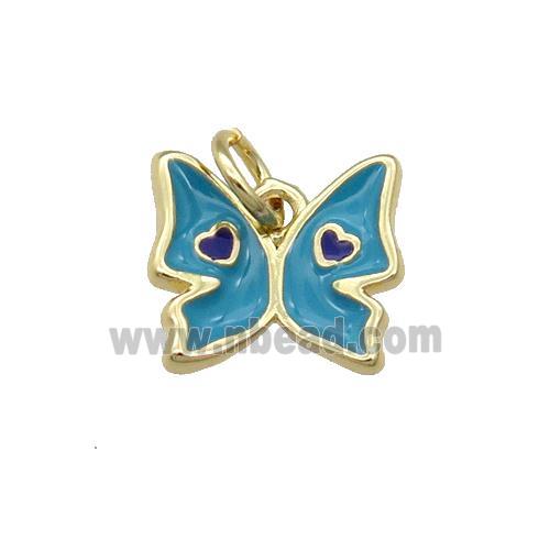Copper Butterfly Pendant Teal Enamel Gold Plated