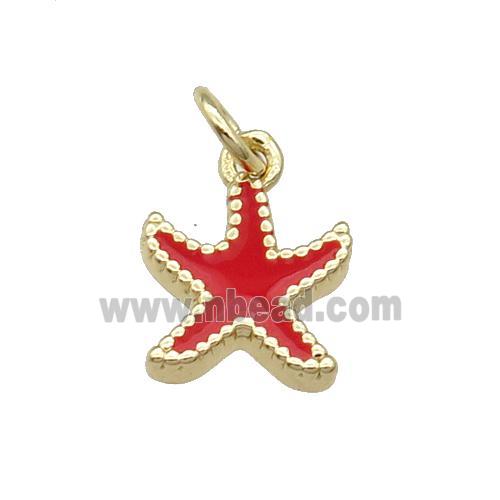 Copper Starfish Pendant Red Enamel Gold Plated