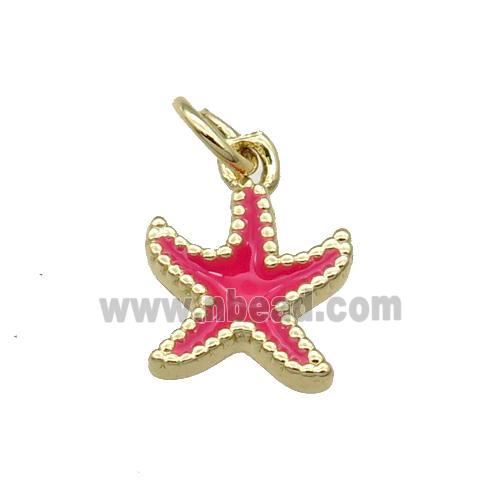 Copper Starfish Pendant Hotpink Enamel Gold Plated