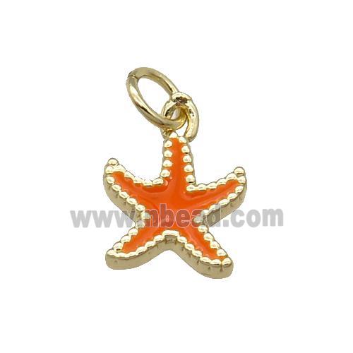 Copper Starfish Pendant Ornage Enamel Gold Plated