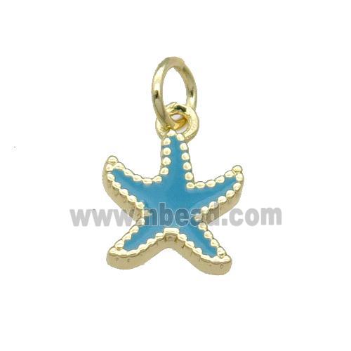 Copper Starfish Pendant Teal Enamel Gold Plated
