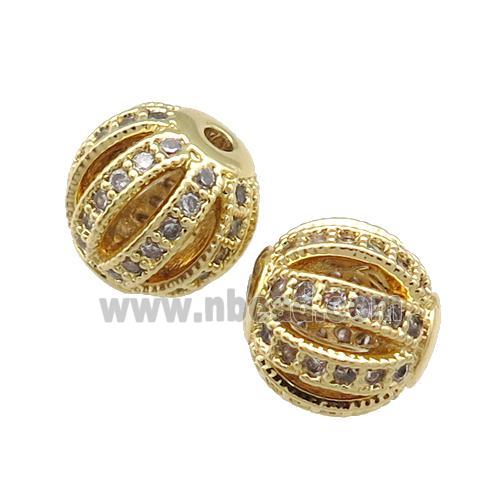 Copper Round Beads Pave Zircon Watermelon Gold Plated