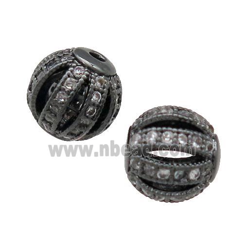 Copper Round Beads Pave Zircon Watermelon Black Plated
