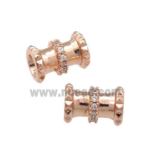 Copper Tube Beads Pave Zircon Large Hole Rose Gold