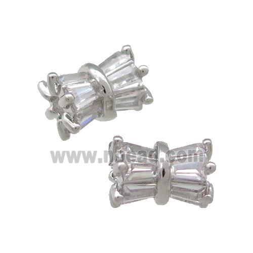 Copper Tube Beads Pave Zircon Platinum Plated