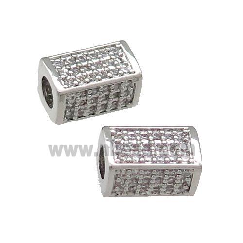Copper Cuboid Beads Pave Zircon Large Hole Platinum Plated