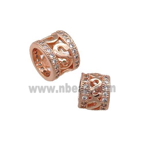 Copper Tube Beads Pave Zircon Large Hole Rose Gold