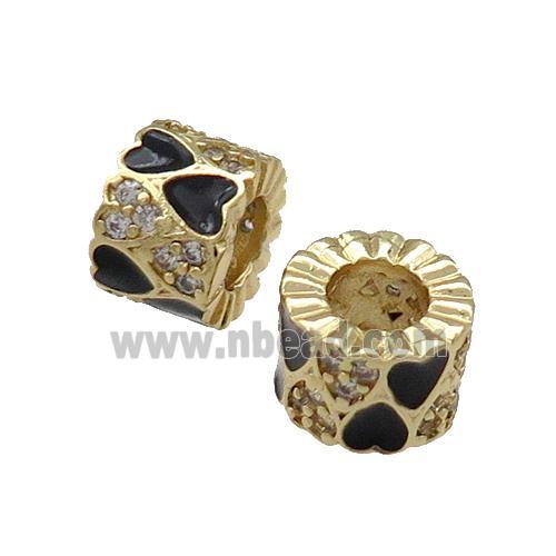 Copper Tube Beads Pave Zircon Black Enamel Large Hole Gold Plated