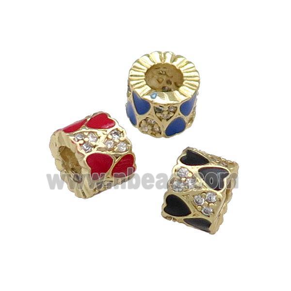 Mixed Copper Tube Beads Pave Zircon Enamel Large Hole Gold Plated
