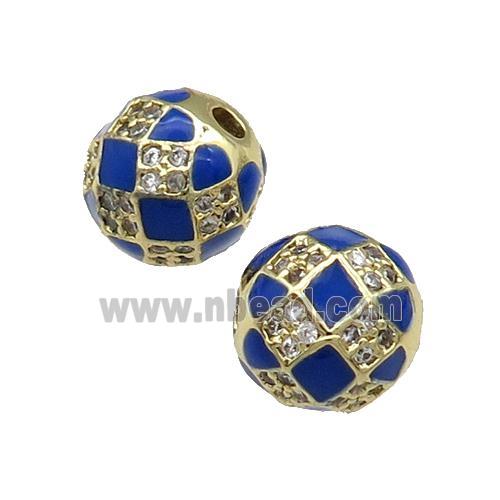 Round Copper Beads Pave Zircon Blue Enamel Football Gold Plated