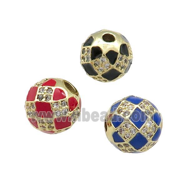 Round Copper Beads Pave Zircon Enamel Football Gold Plated Mixed