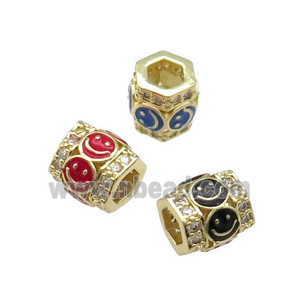 Mixed Copper Tube Beads Pave Zircon Enamel Emoji Gold Plated