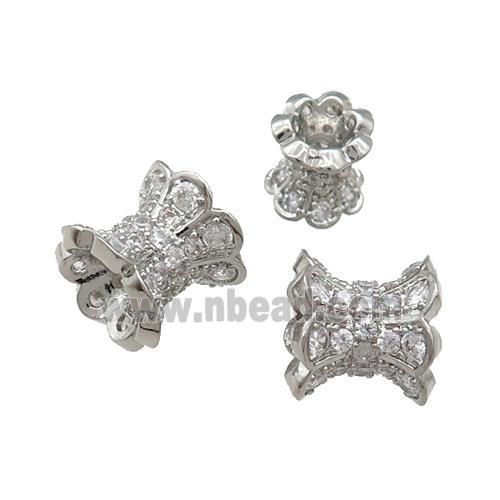 Copper Beads Caps Pave Zircon Large Hole Platinum Plated