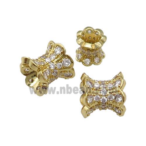 Copper Beads Caps Pave Zircon Large Hole Gold Plated