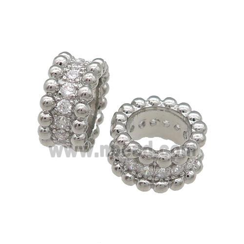 Copper Rondelle Spacer Beads Pave Zircon Large Hole Platinum Plated