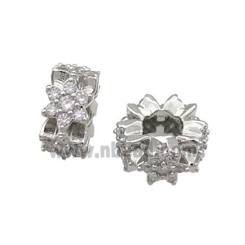 Copper Rondelle Spacer Beads Pave Zircon Large Hole Platinum Plated