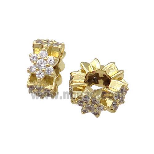 Copper Rondelle Spacer Beads Pave Zircon Large Hole Gold Plated
