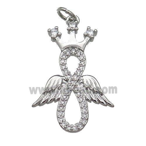 Copper Angel Wing Crown Pendant Pave Zircon Platinum Plated