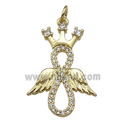Copper Angel Wing Crown Pendant Pave Zircon Gold Plated