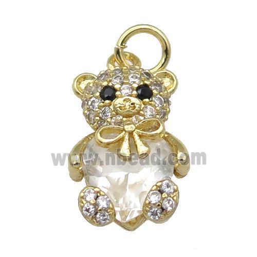 Copper Bear Charm Pendant Pave Zircon Gold Plated