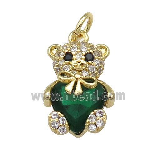 Copper Bear Charm Pendant Pave Zircon Green Gold Plated