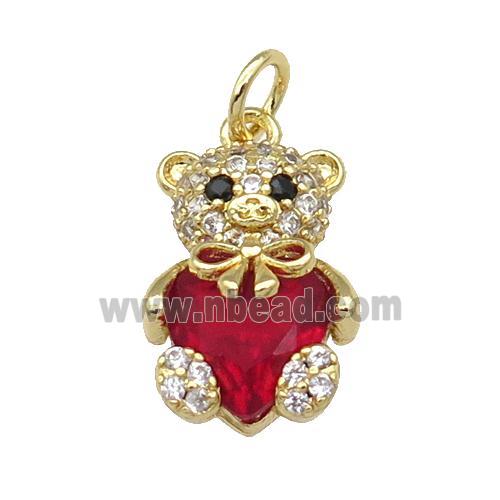 Copper Bear Charm Pendant Pave Zircon Red Gold Plated