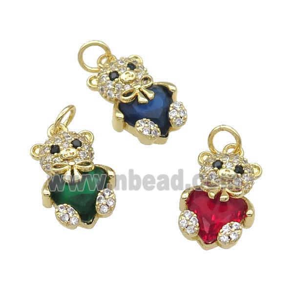 Copper Bear Charm Pendant Pave Zircon Gold Plated Mixed