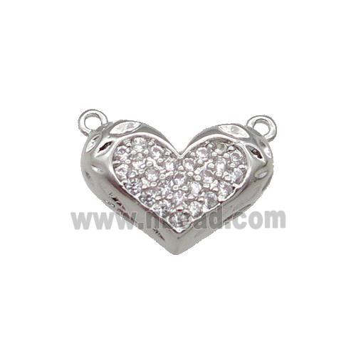 Copper Heart Pendant Pave Zircon with 2loops Platinum Plated