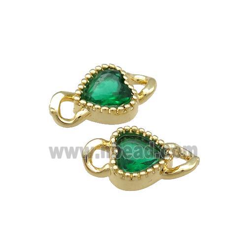 Copper Heart Connector Pave Green Crystal Gold Plated