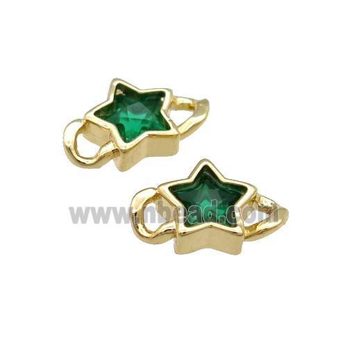 Copper Star Connector Pave Green Crystal Gold Plated