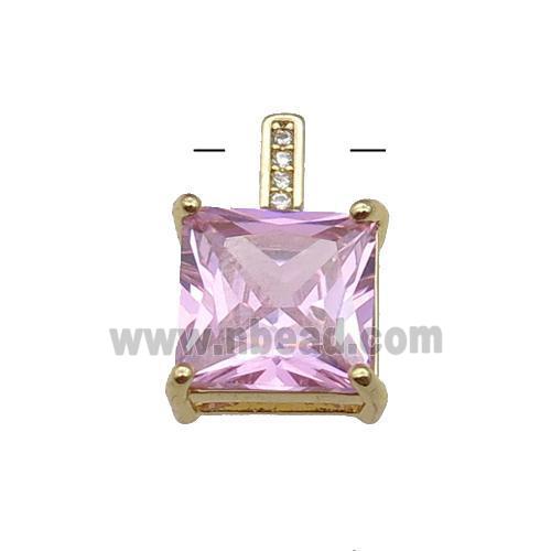 Copper Square Pendant Pave Pink Crystal Gold Plated