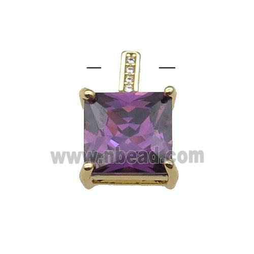 Copper Square Pendant Pave Purple Crystal Gold Plated