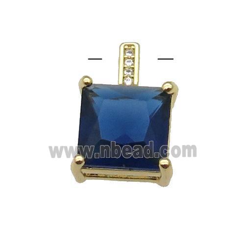 Copper Square Pendant Pave Blue Crystal Gold Plated