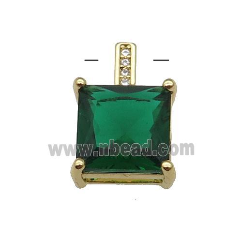 Copper Square Pendant Pave Green Crystal Gold Plated