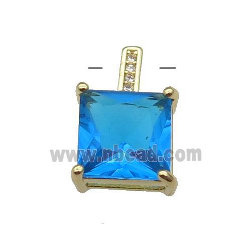 Copper Square Pendant Pave Skyblue Crystal Gold Plated