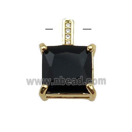 Copper Square Pendant Pave Black Crystal Gold Plated