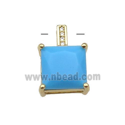 Copper Square Pendant Pave Blue Crystal Gold Plated