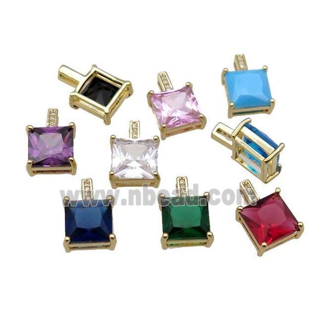 Copper Square Pendant Pave Crystal Gold Plated Mixed