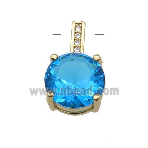 Copper Pendant Pave Skyblue Crystal Diamond Gold Plated