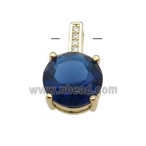 Copper Pendant Pave Seablue Crystal Diamond Gold Plated