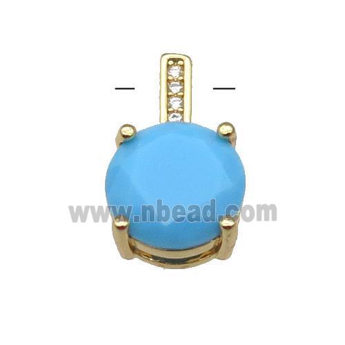 Copper Pendant Pave Blue Crystal Diamond Gold Plated
