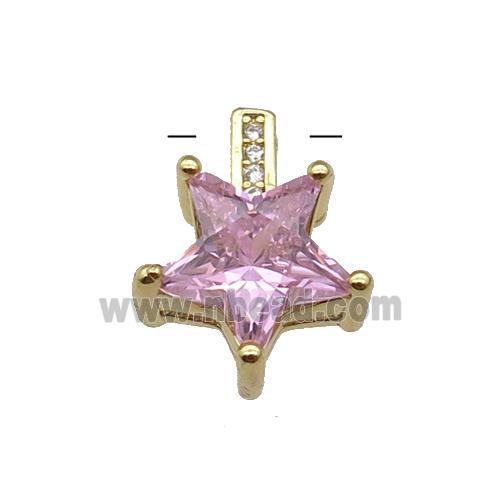Copper Star Pendant Pave Pink Crystal Gold Plated