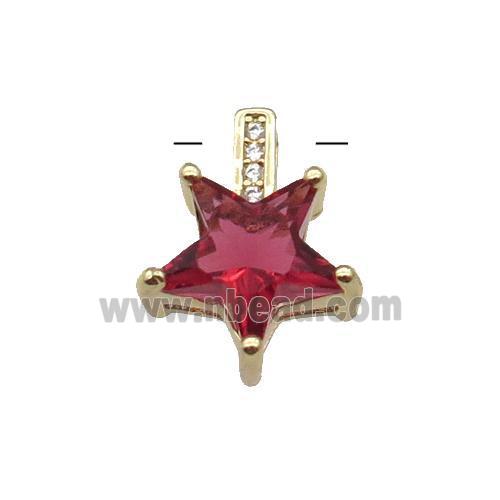 Copper Star Pendant Pave Red Crystal Gold Plated
