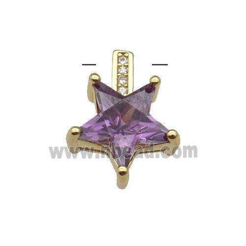 Copper Star Pendant Pave Purple Crystal Gold Plated