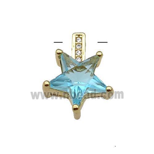 Copper Star Pendant Pave Aqua Crystal Gold Plated