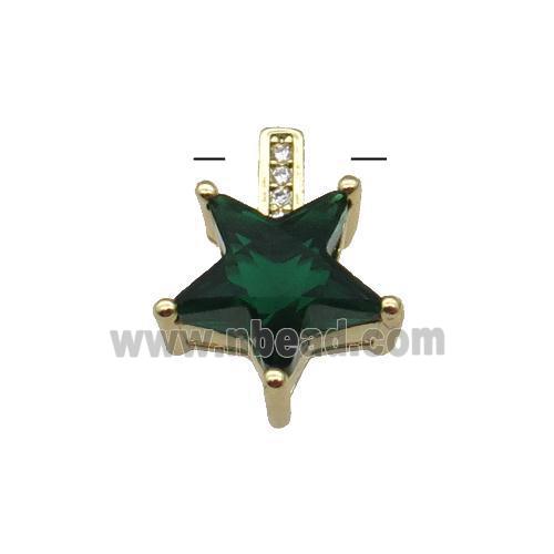 Copper Star Pendant Pave Darkgreen Crystal Gold Plated