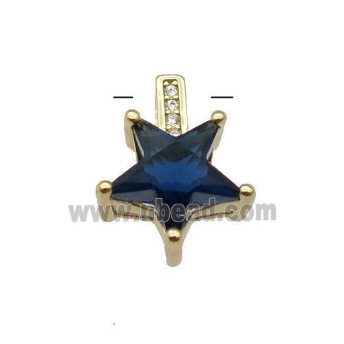 Copper Star Pendant Pave Seablue Crystal Gold Plated