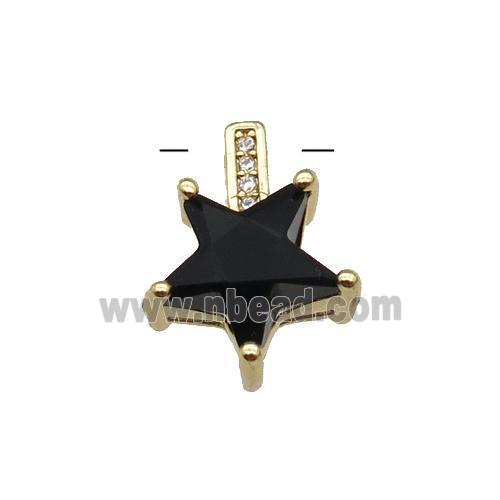 Copper Star Pendant Pave Black Crystal Gold Plated
