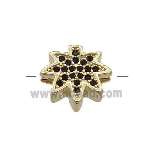 Copper MapleLeaf Beads Pave Black Zircon Gold Plated